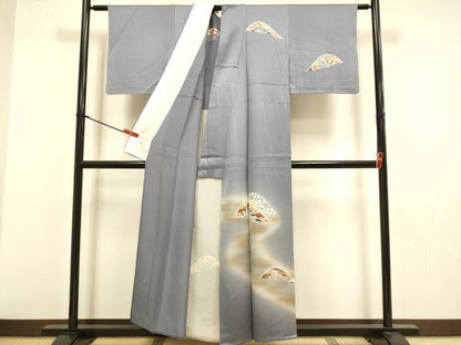平和屋着物▽訪問着　単衣　片輪車花文　暈し染め　金彩　正絹　逸品　DABJ3656du