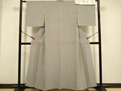 平和屋着物▽江戸小紋　単衣　伊勢型　縞　鬼しぼ縮緬　証紙付き　正絹　逸品　未使用　DABJ3657du