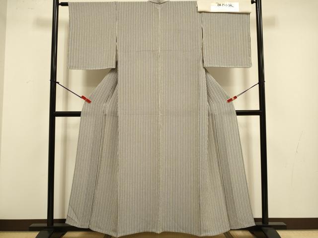 平和屋着物▽江戸小紋　単衣　伊勢型　縞　鬼しぼ縮緬　証紙付き　正絹　逸品　未使用　DABJ3657du