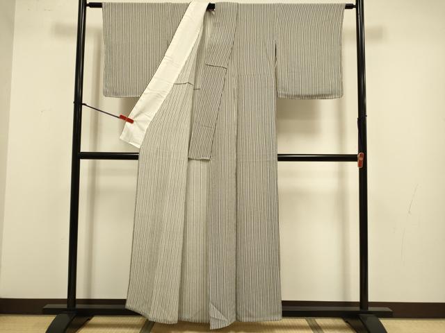 平和屋着物▽江戸小紋　単衣　伊勢型　縞　鬼しぼ縮緬　証紙付き　正絹　逸品　未使用　DABJ3657du