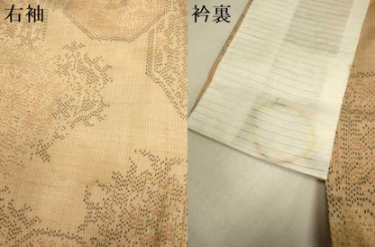 平和屋着物▽上質な紬　単衣　花絵皿文　正絹　逸品　DABJ3659du