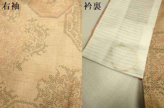 平和屋着物▽上質な紬　単衣　花絵皿文　正絹　逸品　DABJ3659du