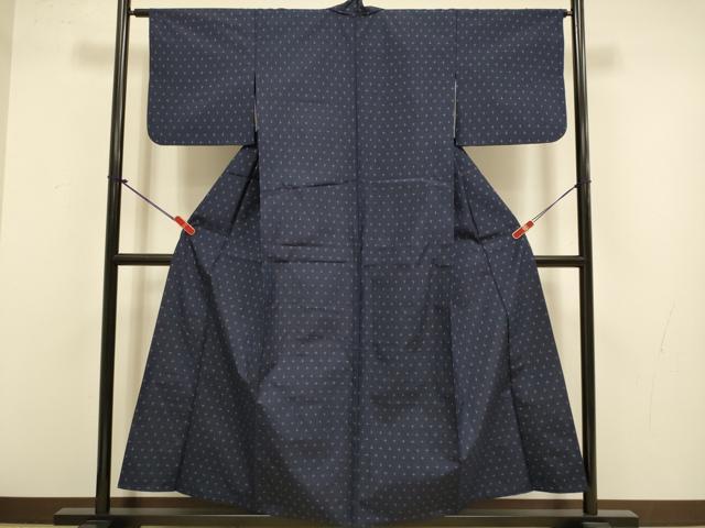 平和屋着物▽上質な紬　単衣　十字絣　正絹　逸品　DABJ3661du
