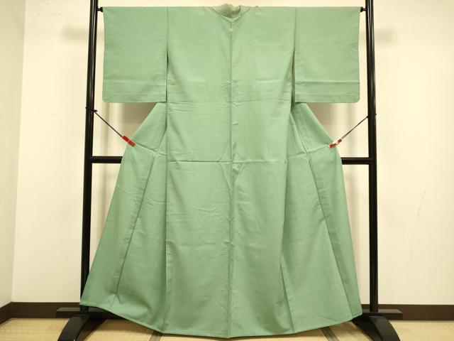平和屋着物▽結城紬　単衣　薄青色　正絹　逸品　DABJ3662du