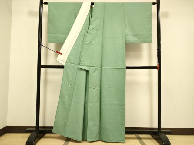 平和屋着物▽結城紬　単衣　薄青色　正絹　逸品　DABJ3662du