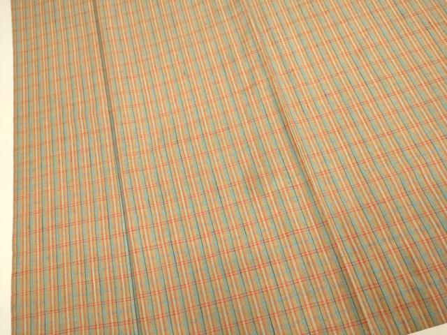 平和屋着物▽上質な紬　単衣　格子　正絹　逸品　DABJ3663du
