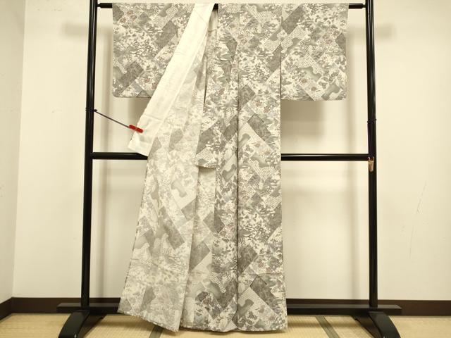 平和屋着物▽上質な小紋　単衣　吉祥花文　正絹　逸品　DABJ3666du