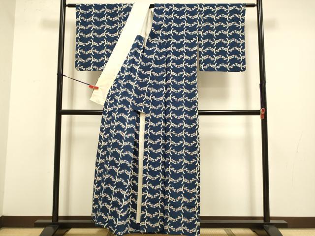 平和屋着物▽上質な小紋　単衣　型染　笹竹文　正絹　逸品　DABJ3667du