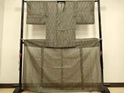 平和屋着物▽道行コート　二部式　スリーシーズン　春夏秋　塵除け　洋花文　正絹　逸品　DABJ3669du