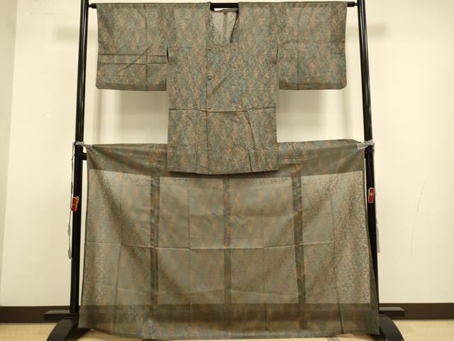 平和屋着物▽道行コート　二部式　スリーシーズン　春夏秋　塵除け　洋花文　正絹　逸品　DABJ3669du