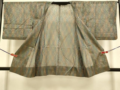 平和屋着物▽道行コート　二部式　スリーシーズン　春夏秋　塵除け　洋花文　正絹　逸品　DABJ3669du