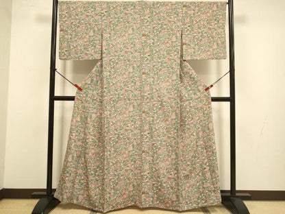 平和屋着物▽上質な小紋　単衣　風景花文　正絹　逸品　DABJ3670du