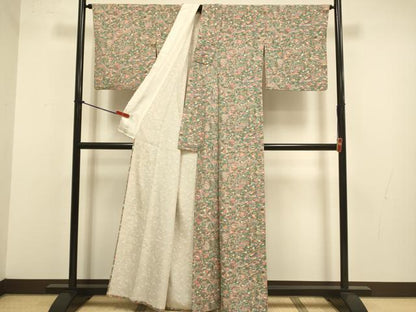 平和屋着物▽上質な小紋　単衣　風景花文　正絹　逸品　DABJ3670du