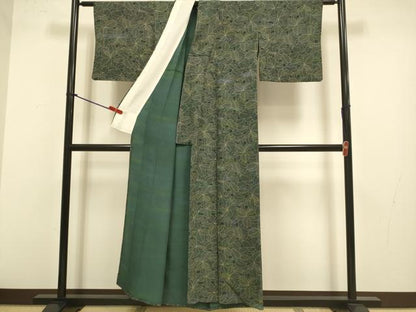 平和屋着物▽上質な小紋　単衣　葉尽くし　正絹　逸品　DABJ3671du