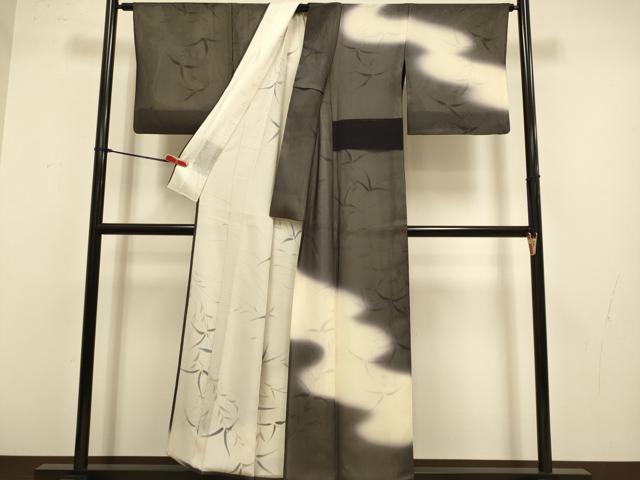 平和屋着物▽訪問着　無双　紗袷　紗×絽　手描き　草葉文　暈し染め　正絹　逸品　DABJ3673du