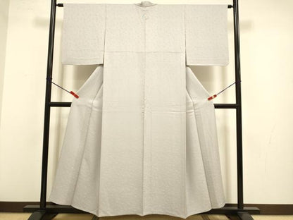 平和屋着物▽上質な色無地　単衣　葡萄蔦の葉地紋　枯野色　正絹　逸品　DABJ3680du
