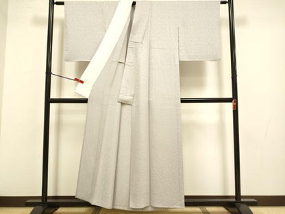 平和屋着物▽上質な色無地　単衣　葡萄蔦の葉地紋　枯野色　正絹　逸品　DABJ3680du