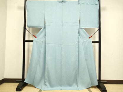 平和屋着物▽上質な色無地　単衣　草花地紋　秘色色　反端付き　正絹　逸品　未使用　DABJ3681du