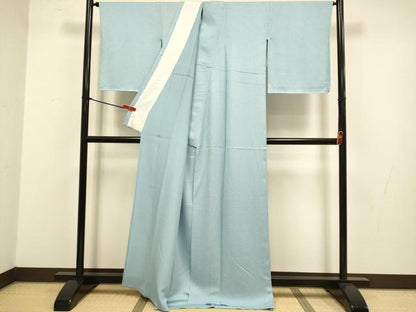 平和屋着物▽上質な色無地　単衣　草花地紋　秘色色　反端付き　正絹　逸品　未使用　DABJ3681du