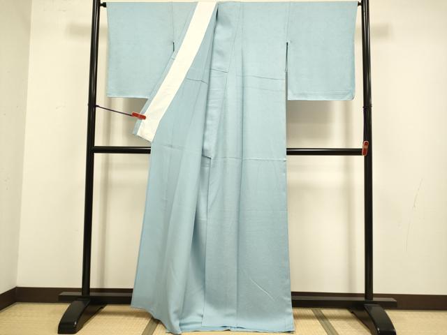 平和屋着物▽上質な色無地　単衣　草花地紋　秘色色　反端付き　正絹　逸品　未使用　DABJ3681du