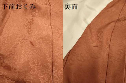 平和屋着物▽上質な色無地　単衣　立波地紋　檜皮色　正絹　逸品　DABJ3684du