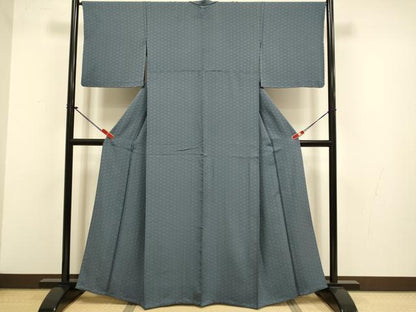 平和屋着物▽上質な小紋　単衣　麻の葉文様　正絹　逸品　DABJ3689du