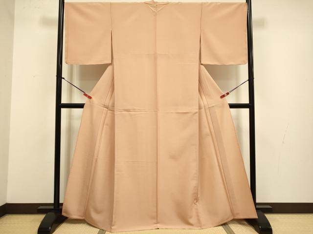 平和屋着物▽上質な色無地　単衣　赤香色　お召縮緬　正絹　逸品　DABJ3690du