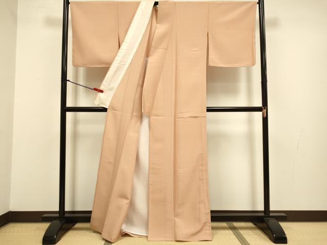平和屋着物▽上質な色無地　単衣　赤香色　お召縮緬　正絹　逸品　DABJ3690du