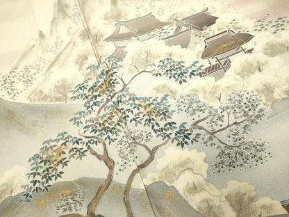 平和屋着物▽訪問着　単衣　風景文　暈し染め　金彩　正絹　逸品　DABJ3691du