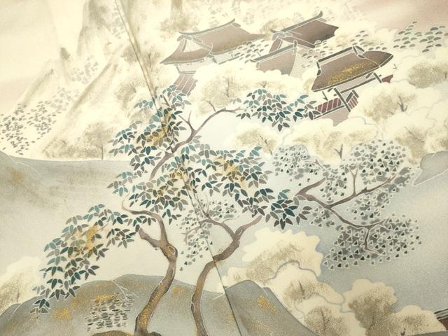 平和屋着物▽訪問着　単衣　風景文　暈し染め　金彩　正絹　逸品　DABJ3691du