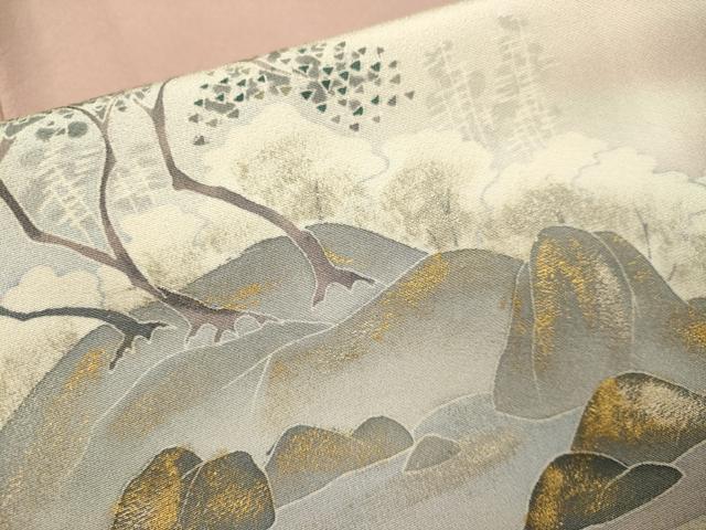 平和屋着物▽訪問着　単衣　風景文　暈し染め　金彩　正絹　逸品　DABJ3691du