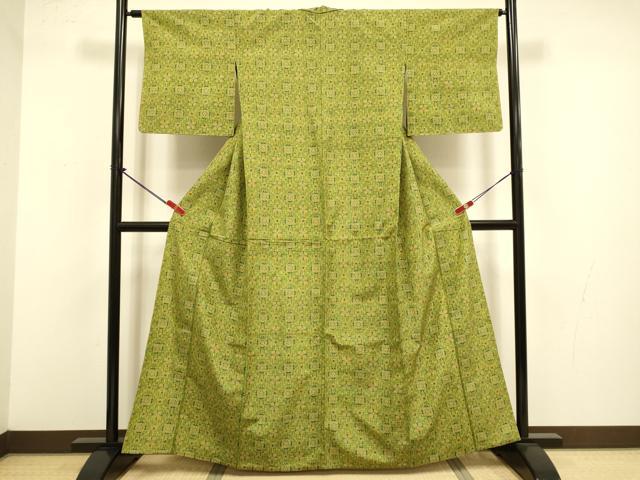 平和屋着物▽上質な紬　単衣　花菱文　正絹　逸品　DABJ3692du