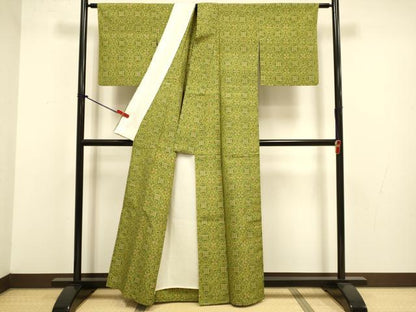 平和屋着物▽上質な紬　単衣　花菱文　正絹　逸品　DABJ3692du
