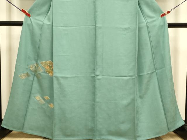 平和屋着物▽中国三大刺繍　スワトウ刺繍　汕頭刺繍　色留訪問着　単衣　花菱文　金糸　正絹　逸品　DABJ3693du