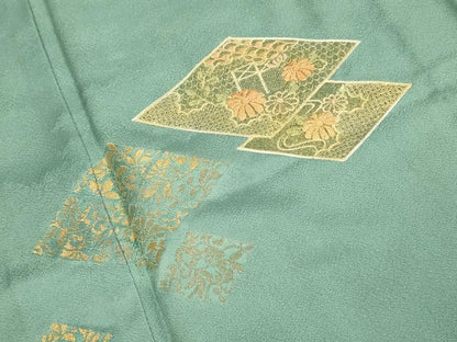 平和屋着物▽中国三大刺繍　スワトウ刺繍　汕頭刺繍　色留訪問着　単衣　花菱文　金糸　正絹　逸品　DABJ3693du