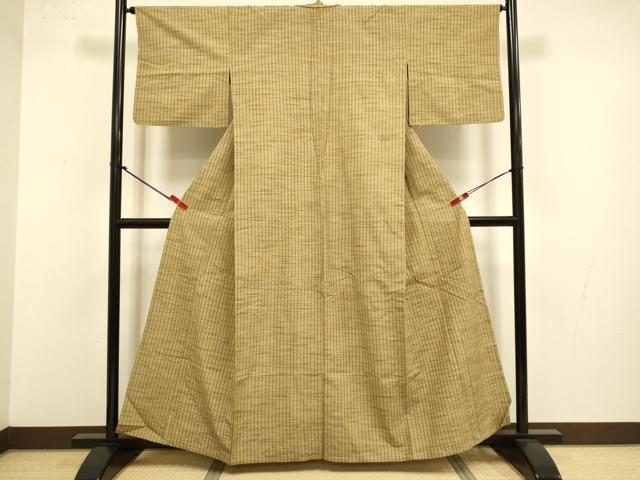 平和屋着物▽上質な紬　単衣　花織　縞　正絹　逸品　DABJ3695du
