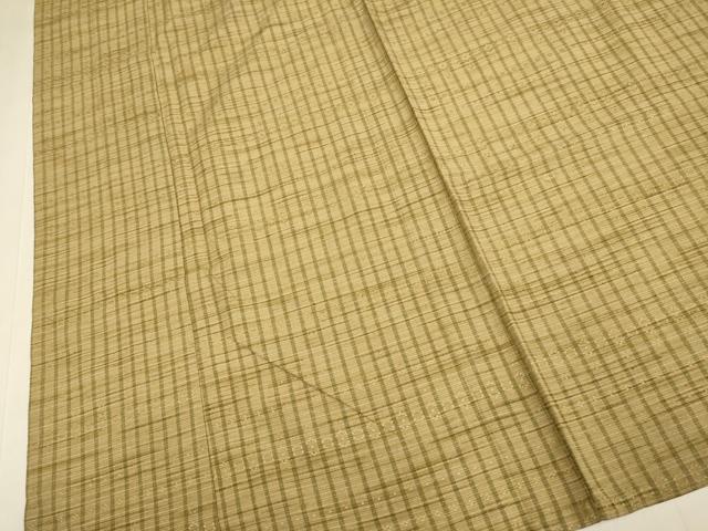 平和屋着物▽上質な紬　単衣　花織　縞　正絹　逸品　DABJ3695du