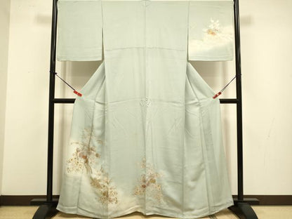 平和屋着物▽訪問着　単衣　流水花文　暈し染め　金彩　正絹　逸品　DABJ3699du