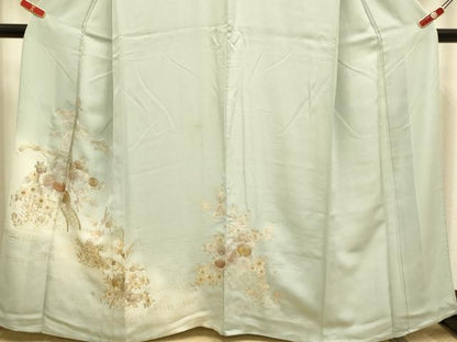 平和屋着物▽訪問着　単衣　流水花文　暈し染め　金彩　正絹　逸品　DABJ3699du
