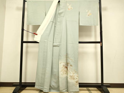 平和屋着物▽訪問着　単衣　流水花文　暈し染め　金彩　正絹　逸品　DABJ3699du