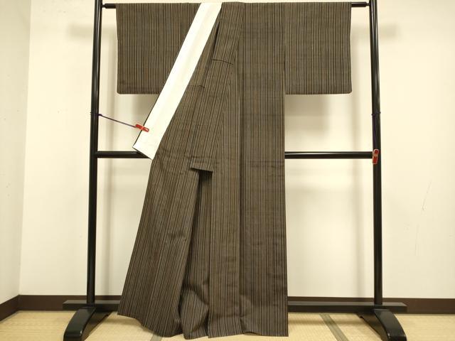 平和屋着物▽上質な紬　単衣　縞　正絹　逸品　DABJ3706du