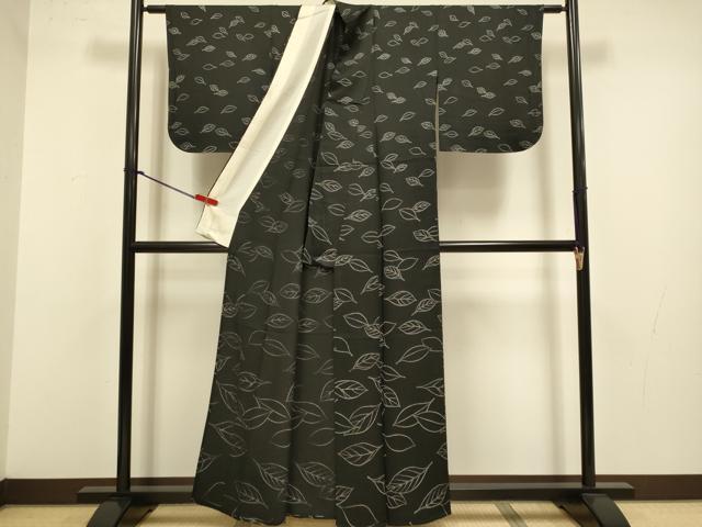 平和屋着物▽訪問着　単衣　舞葉文　黒地　正絹　逸品　DABJ3707du