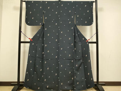 平和屋着物▽上質な小紋　単衣　型染　魚　舞花文　正絹　逸品　未使用　DABJ3708du