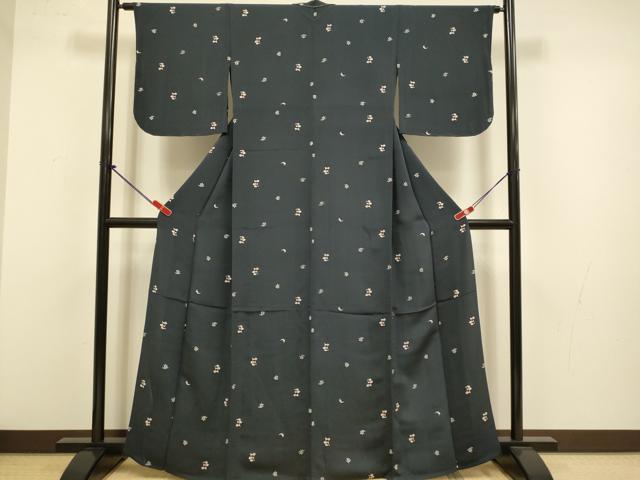 平和屋着物▽上質な小紋　単衣　型染　魚　舞花文　正絹　逸品　未使用　DABJ3708du