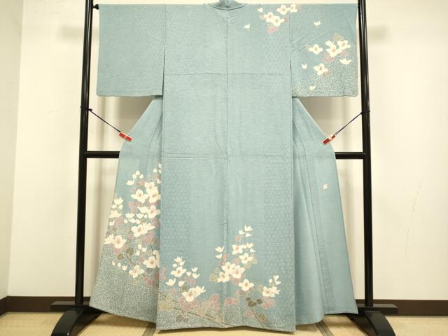 平和屋着物▽日本工芸会正会員　京友禅作家　清水光美　訪問着　単衣　枝花文　金彩　正絹　逸品　DABJ3710du
