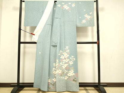 平和屋着物▽日本工芸会正会員　京友禅作家　清水光美　訪問着　単衣　枝花文　金彩　正絹　逸品　DABJ3710du