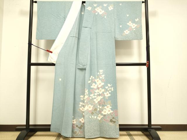 平和屋着物▽日本工芸会正会員　京友禅作家　清水光美　訪問着　単衣　枝花文　金彩　正絹　逸品　DABJ3710du