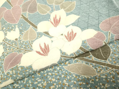 平和屋着物▽日本工芸会正会員　京友禅作家　清水光美　訪問着　単衣　枝花文　金彩　正絹　逸品　DABJ3710du