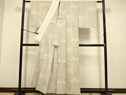 平和屋着物▽本塩沢　単衣　110亀甲　草花文　正絹　逸品　未使用　DABJ3712du