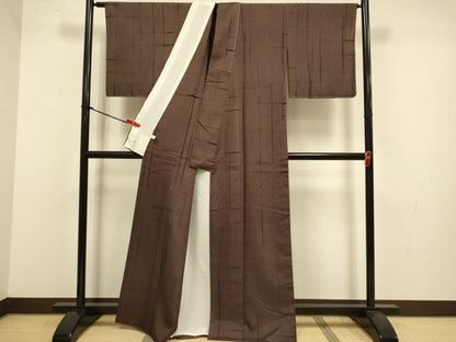 平和屋着物▽白山結城紬　単衣　霞文　証紙付き　正絹　逸品　未使用　DABJ3715du